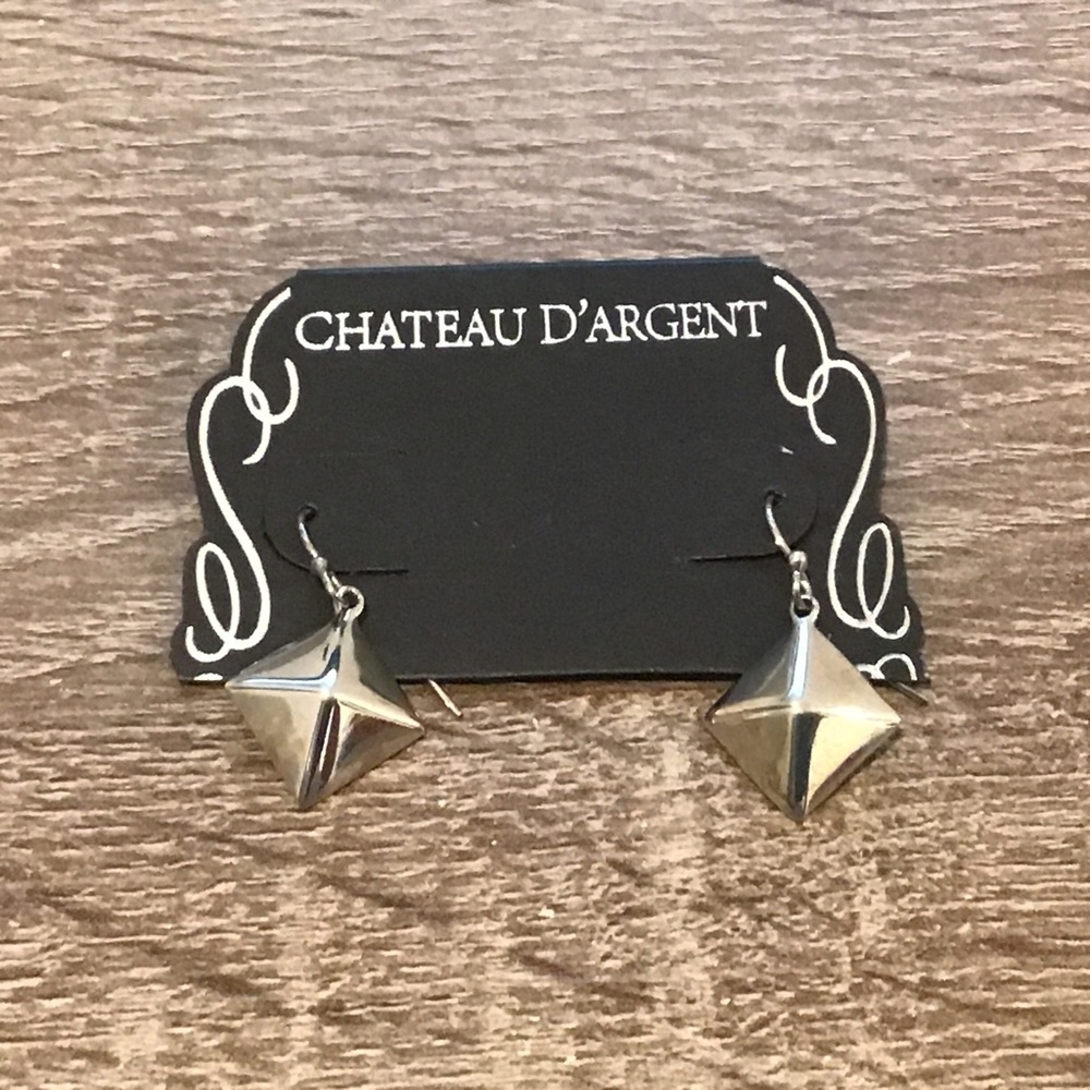 CHATEAU D'ARGENT Sterling Silver Diamond Shape Hook Dangle Earrings 3/4" Long